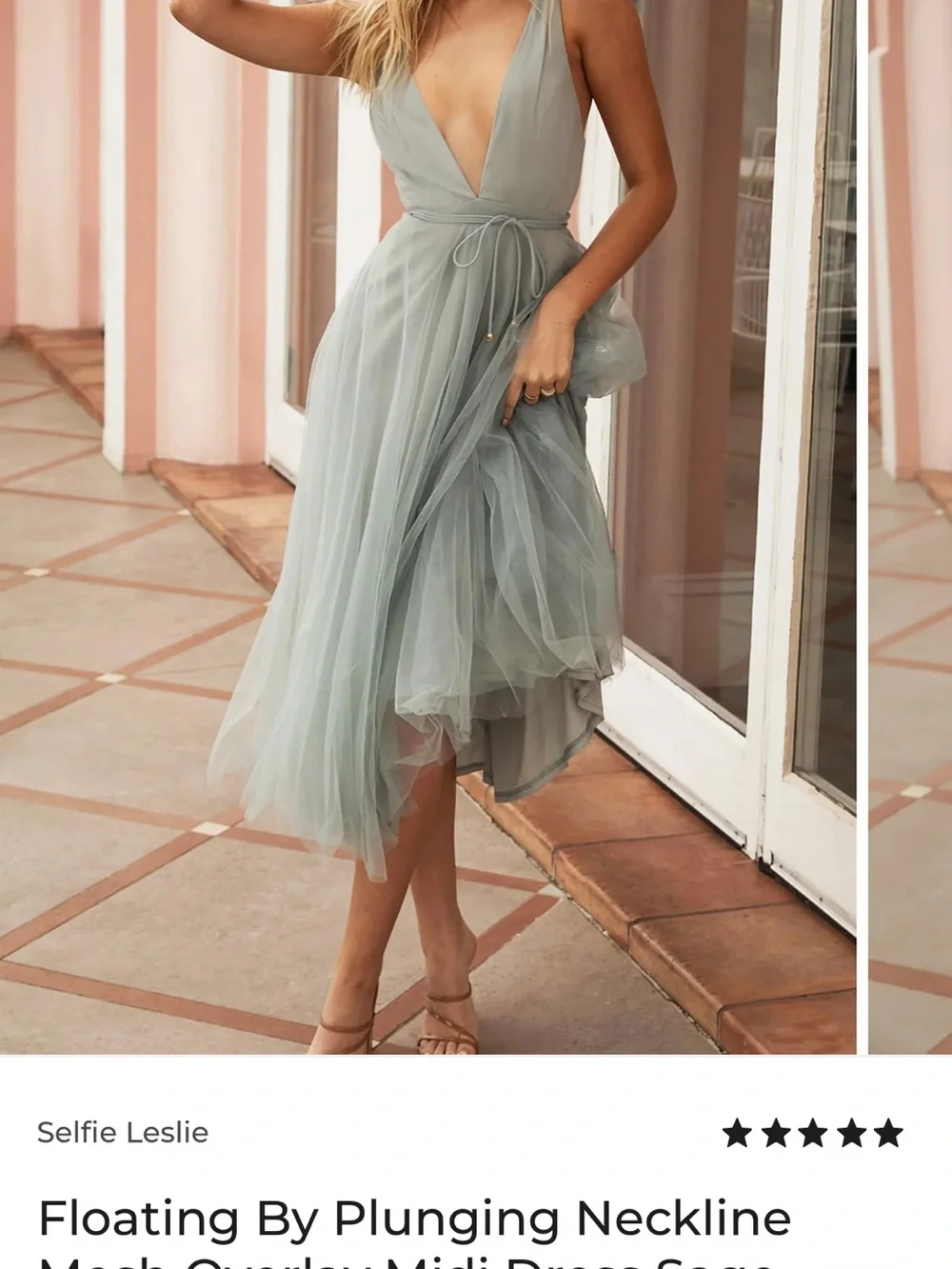 Selfie Leslie Sage Green Tulle V-Neck Party Dress - Picture 5 of 6